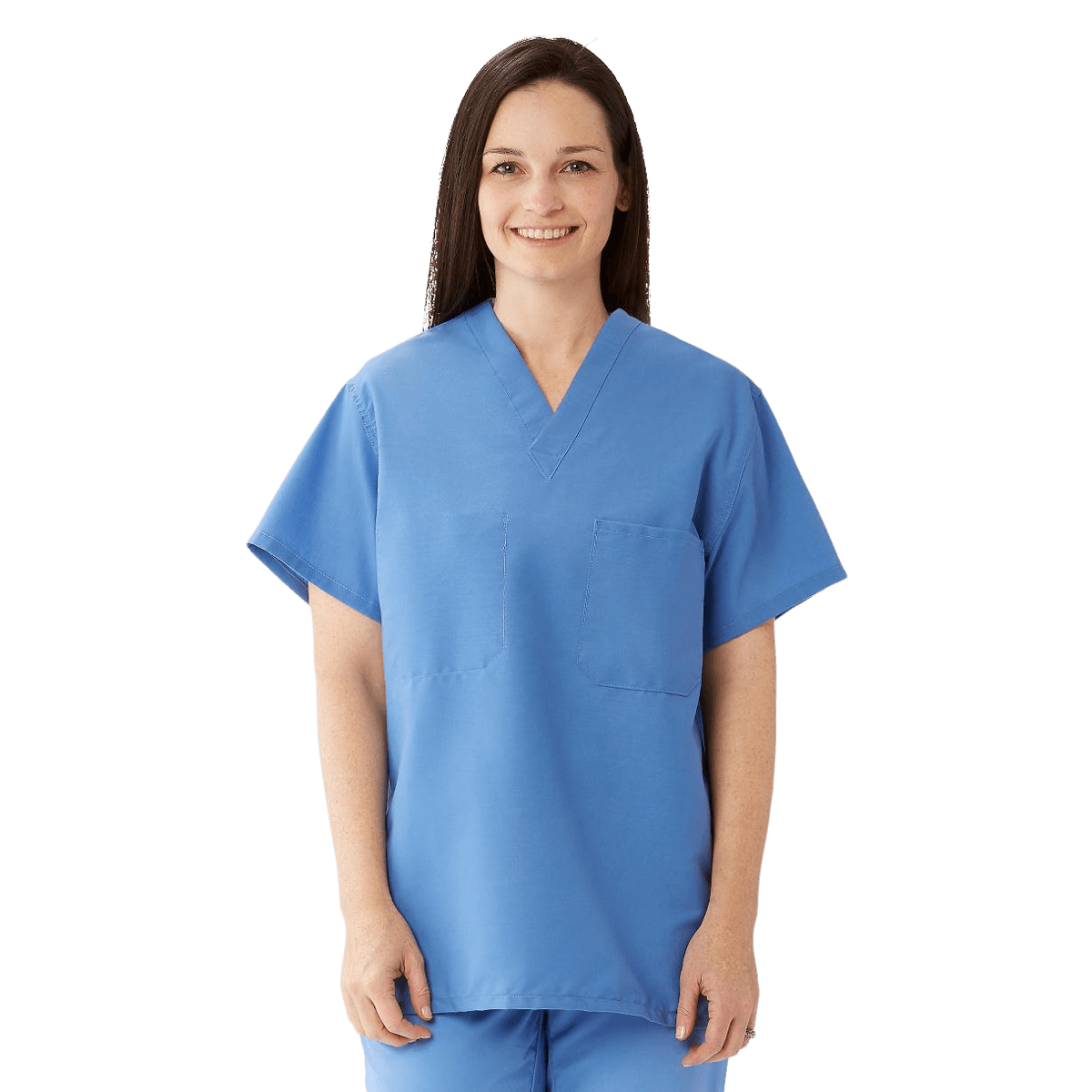 ComfortEase Unisex Two Pocket Reversible Scrub Top, 2X-Large, Ceil Blue, 1 Each