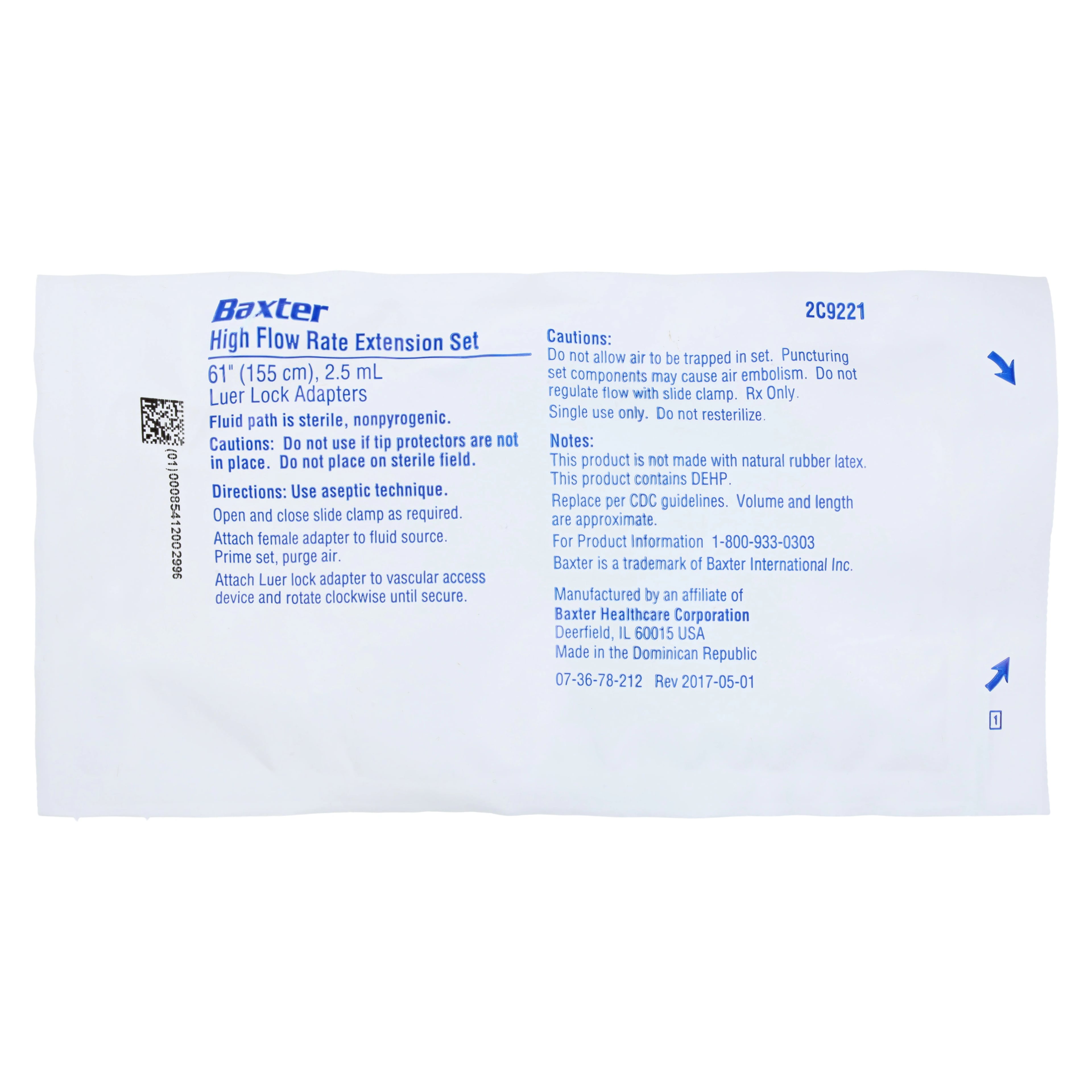 Baxter InfusO.R. IV Extension Set, High Flow, 61", Luer Lock Adapter, Sterile, Latex-Free, 60/Case