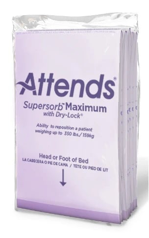 Attends Supersorb Breathables Incontinence Underpad, Maximum Absorbency, 30" x 36", Purple Backsheet, 60/Case