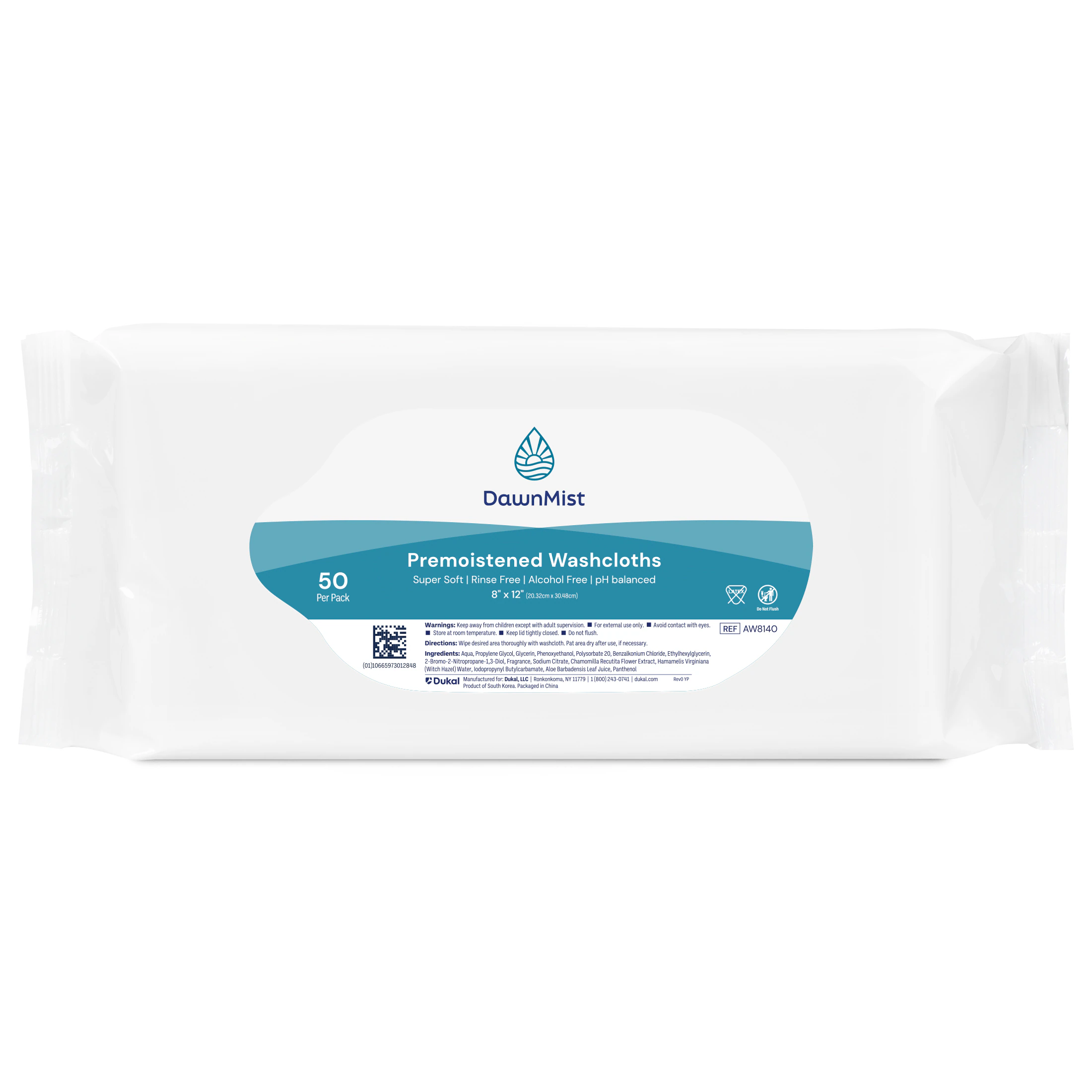 DawnMist Washcloth, Disposable, Adult, 8 in x 12 in, White, 50/Pk