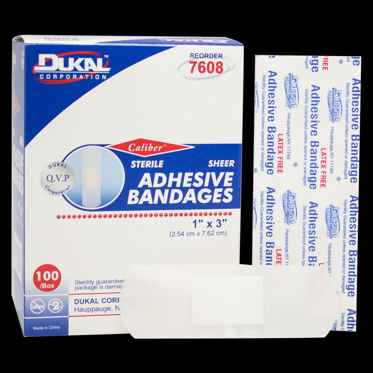 Caliber Adhesive Bandage Sheer Strip, 1" x 3", Sterile, 100/Box