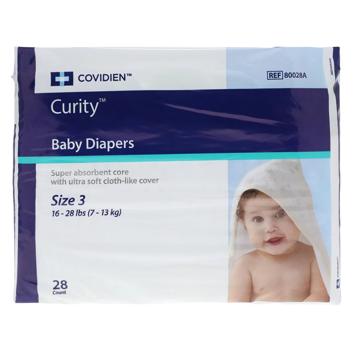 Curity Baby Diapers, Size 3 (Medium), Heavy Absorbency, 16-24 lb, 28/Package