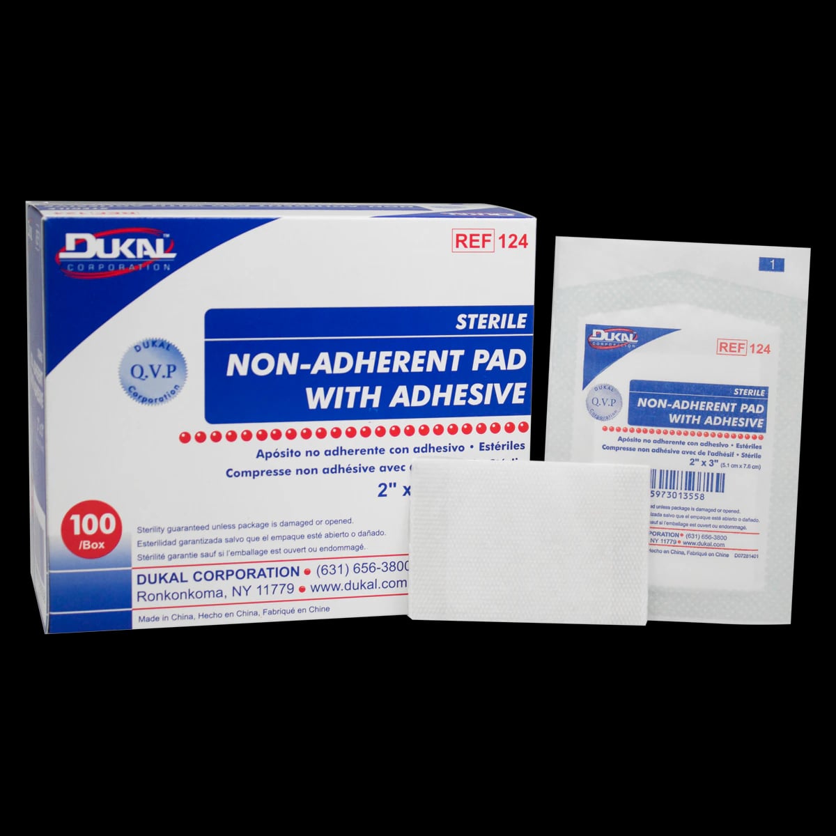 Dukal Non-Adherent Pad with Adhesive, Sterile, 2" x 3", White, Absorbent Cotton
