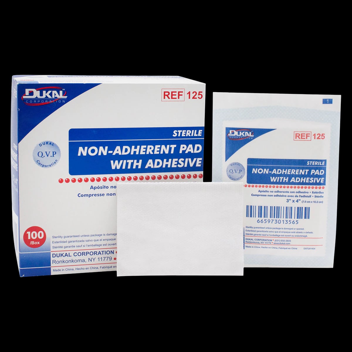 Dukal Non-Adherent Pad with Adhesive, Sterile, 3" x 4", White, Absorbent Cotton