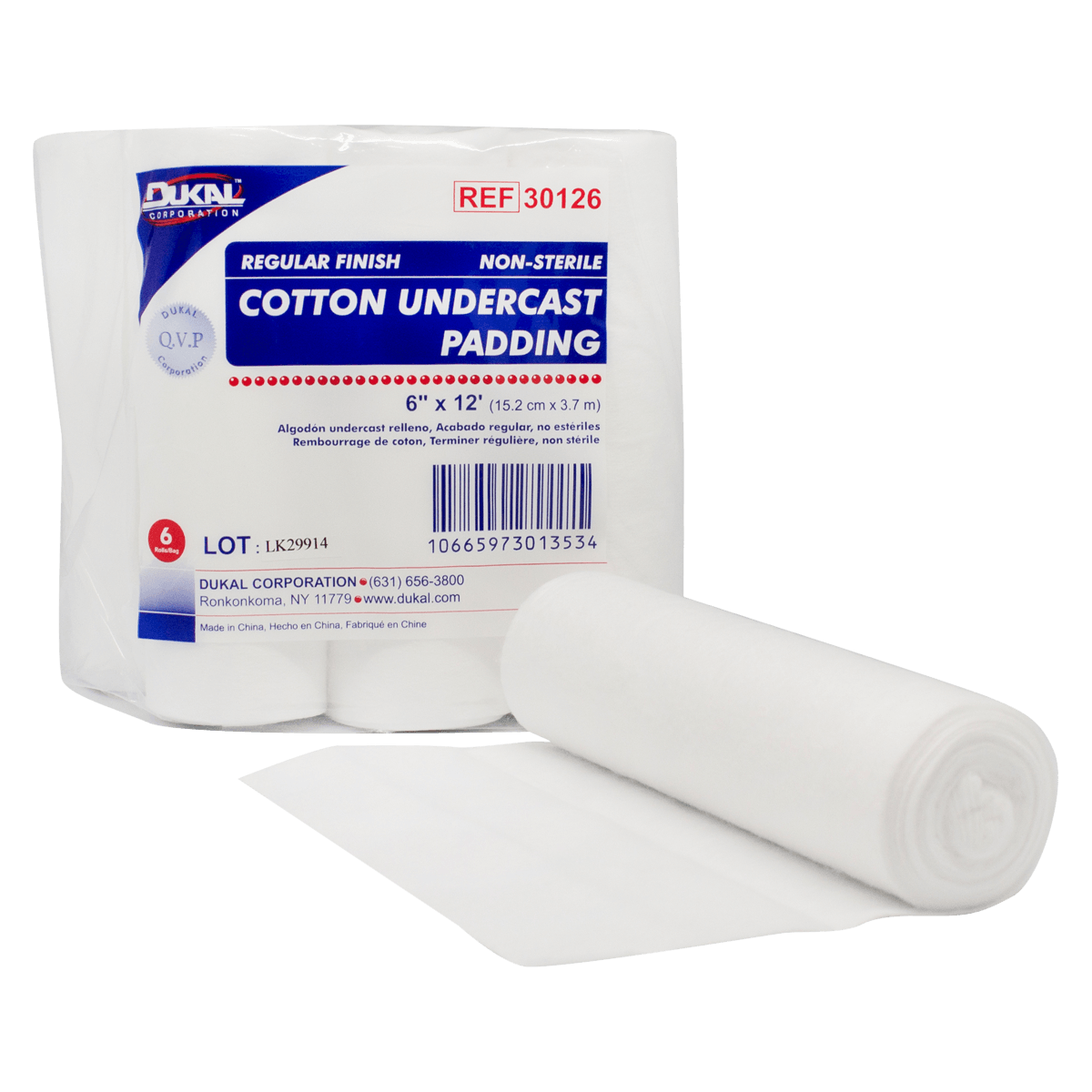 Dukal Cotton Undercast Padding, White, 6" x 12' Roll
