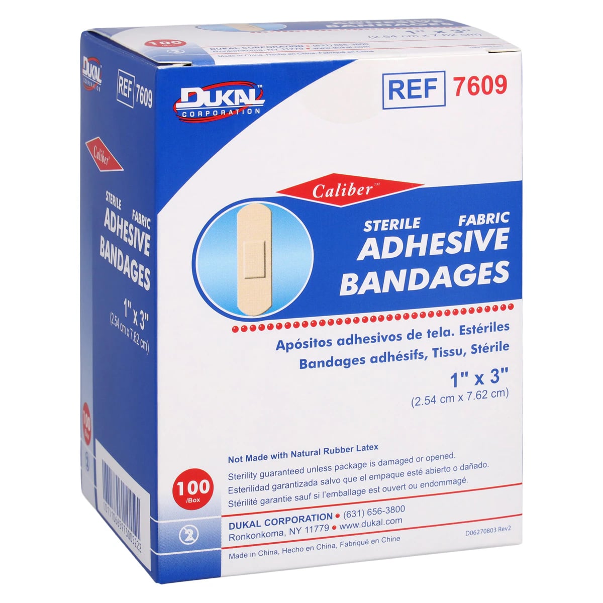 Caliber Adhesive Bandage, Fabric, 1" x 3", Tan, Sterile, 100/Box
