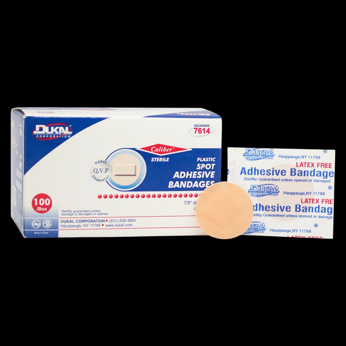 Caliber Adhesive Bandage, Plastic, Spot, 7/8" Diameter, Tan, Sterile, 100/Box