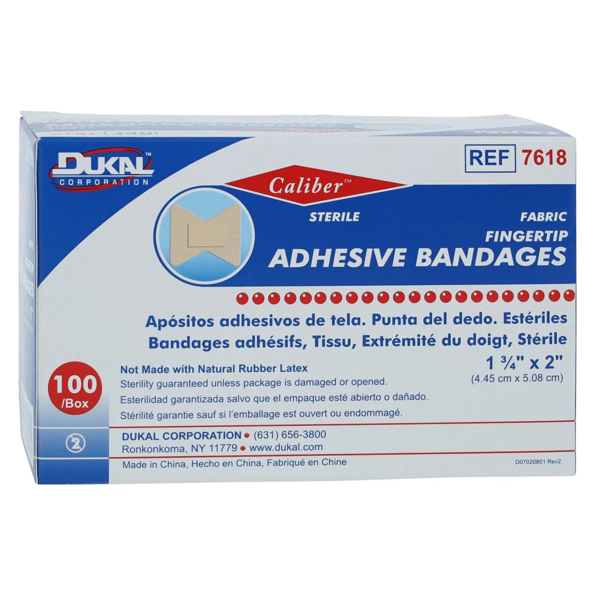 Caliber Adhesive Bandage Fabric Fingertip, 1-3/4" x 2", Tan, Sterile, 100/Box