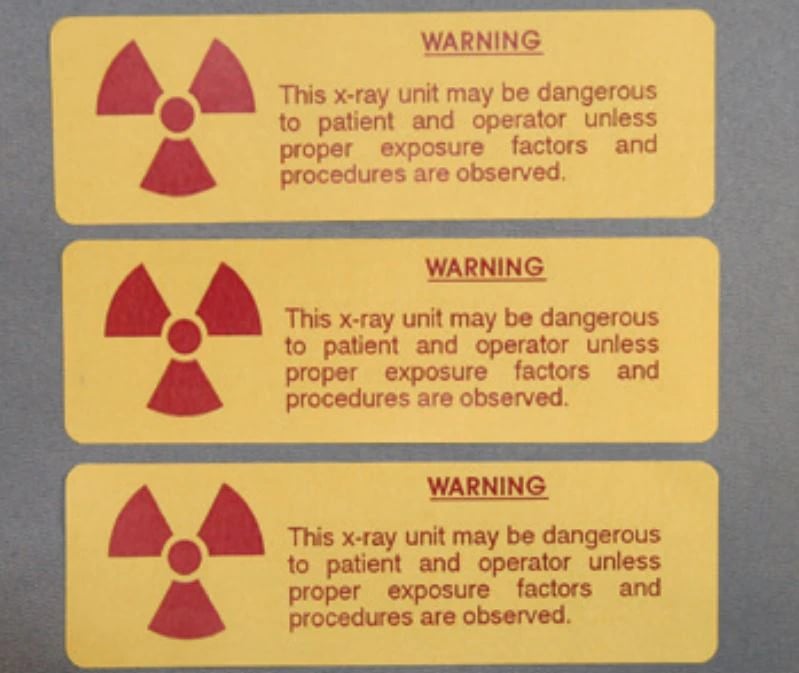 Radiation Caution Label, 1.5" x 4", Warning, Red/Yellow, 5/Pkg, RCL