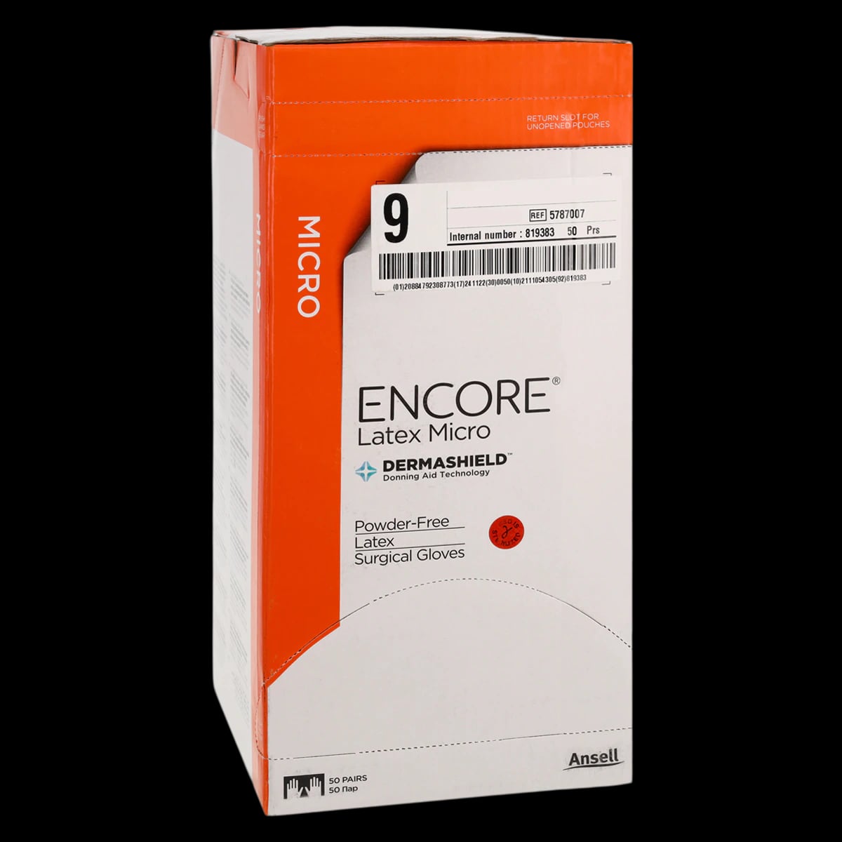 Ansell Encore MicrOptic Latex Surgical Gloves, Size 9, Sterile, Powder-Free, Smooth, Brown, Beaded Cuff, 50 Pair/Box