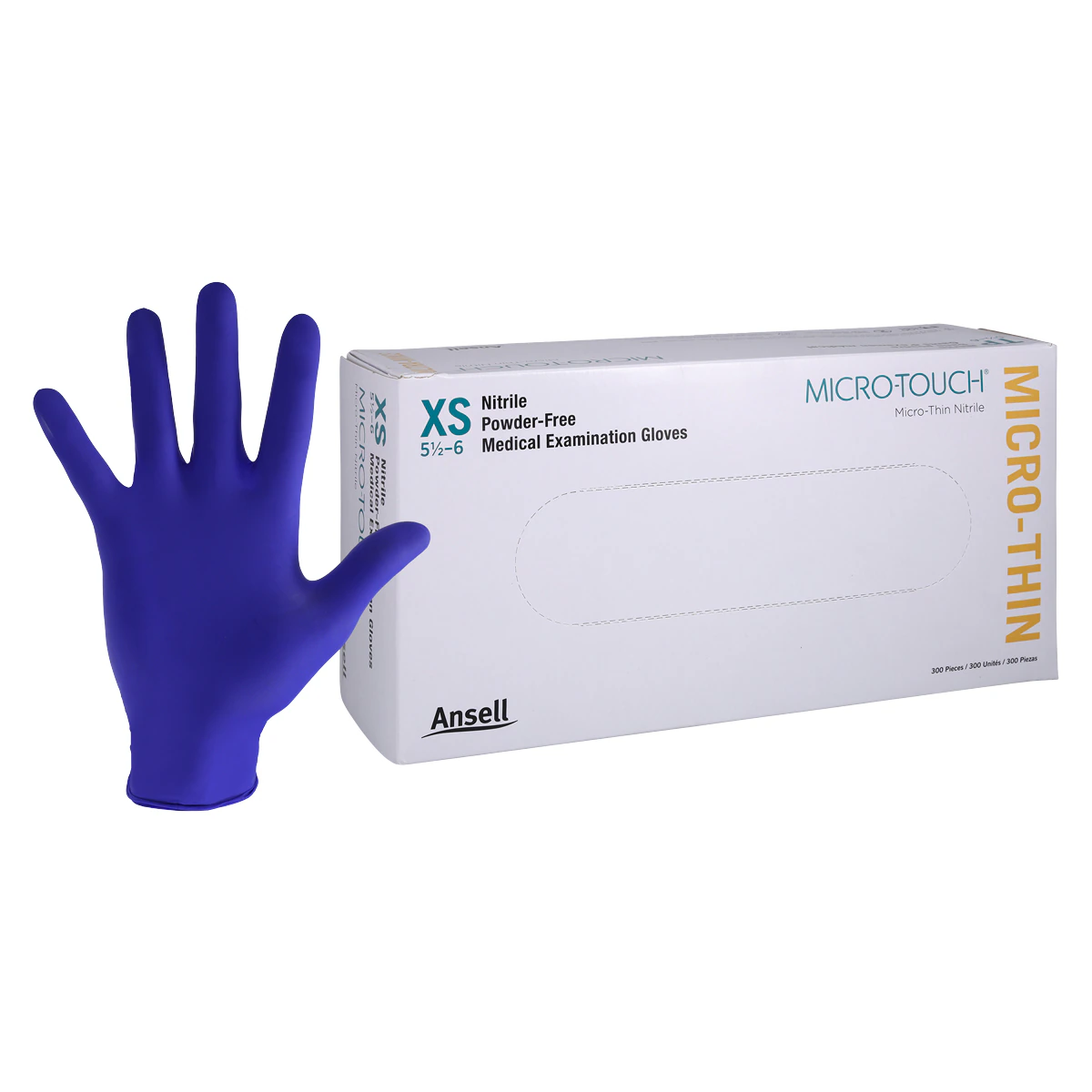Micro-Touch Micro-Thin Nitrile Exam Gloves, Powder-Free, Non-Sterile, X-Small, Blue, 300/Box, 6034310