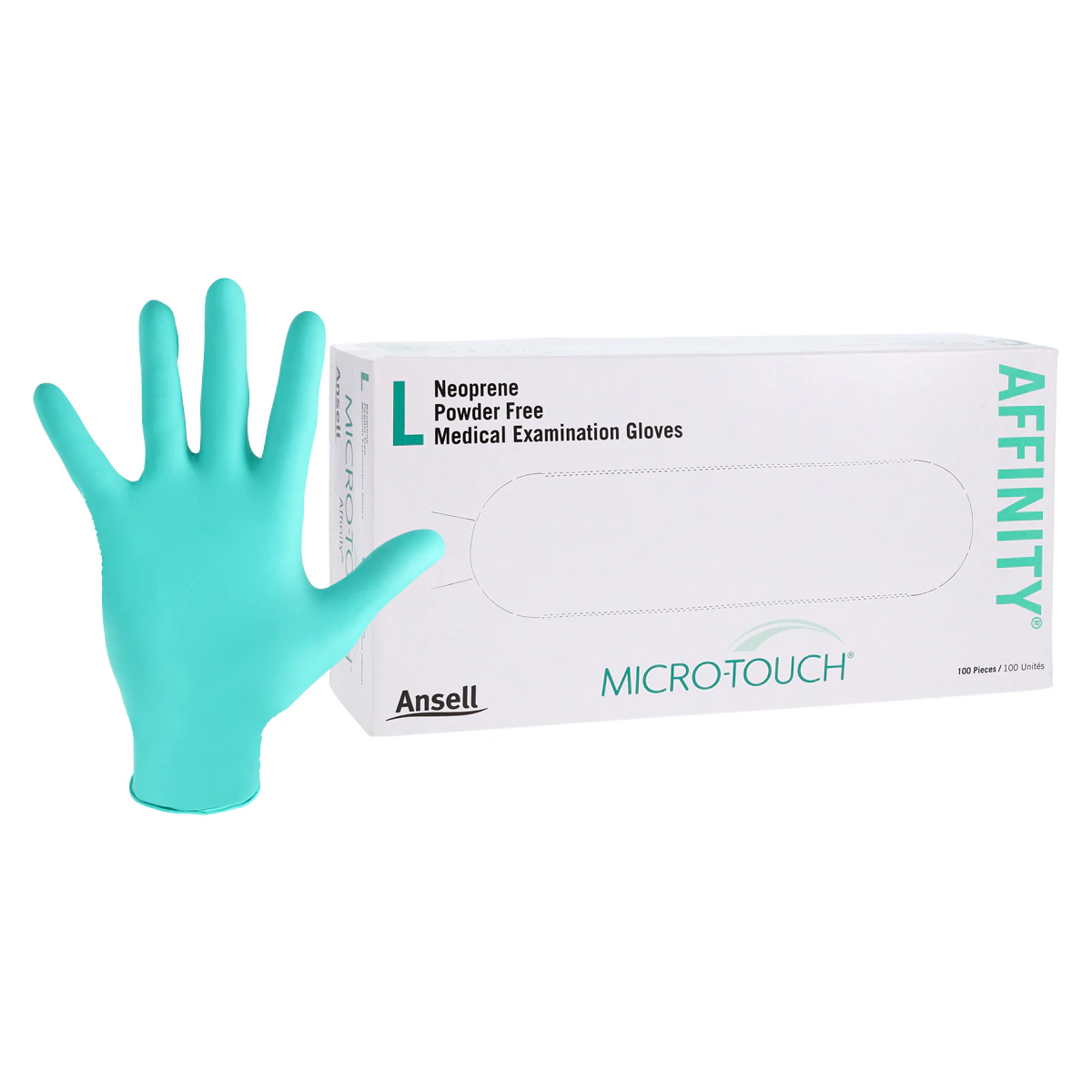 Micro-Touch Affinity Neoprene Exam Gloves, Powder-Free, Latex-Free, Non-Sterile, Large, Green, 100/Box, 3773
