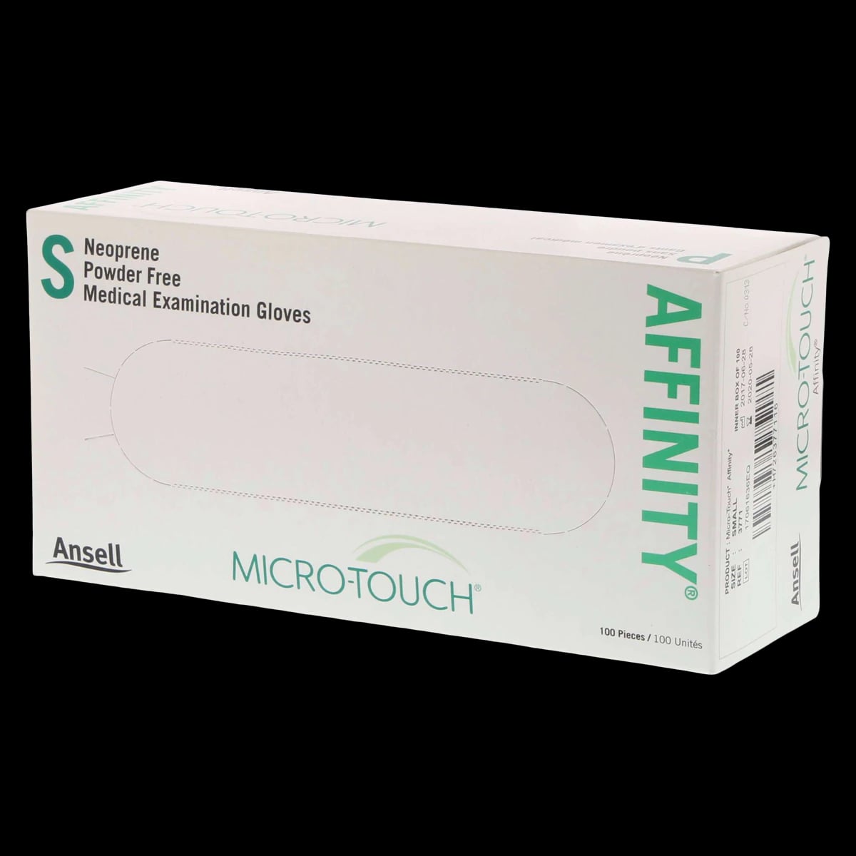 Micro-Touch Affinity Neoprene Exam Gloves, Powder-Free, Latex-Free, Non-Sterile, Small, Green, 100/Box, 3771