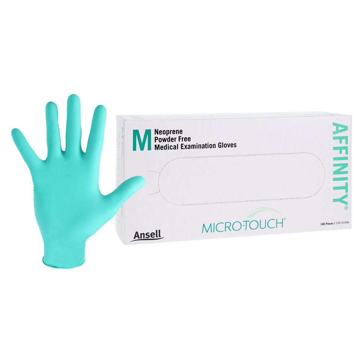 Micro-Touch Affinity Neoprene Exam Gloves, Powder-Free, Non-Sterile, Medium, Green, 100/Box, 3772