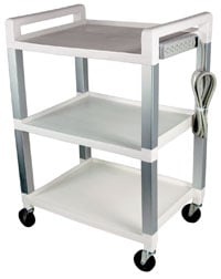 Ideal Medical Poly 3-Shelf Utility Cart with Power Strip, 19" x 15" x 29"
