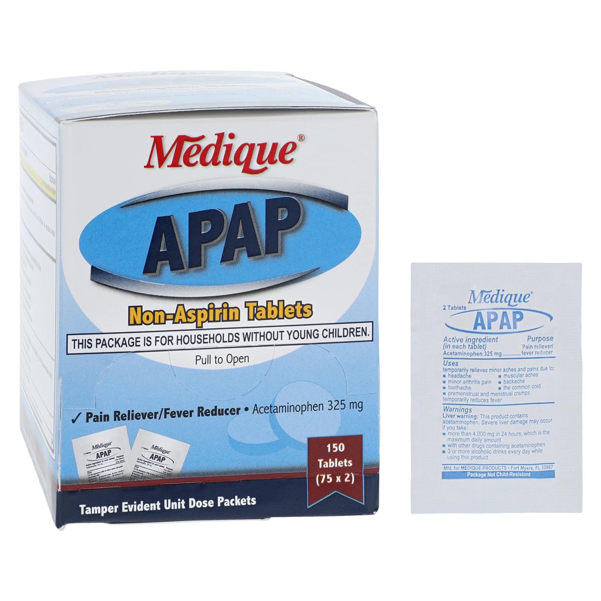 Medique Apap Regular Strength Pain Reliever/Fever Reducer Tablets, 325mg, 150 Count (75x2/Box)