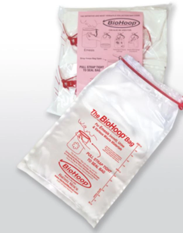BioHoop Emesis/Collection Bag, 2000cc, 1.5mil, 8x13-3/4", Clear, Cinchable Strap, Polypropylene, Graduations, Non-Sterile, Disposable, 40/Case