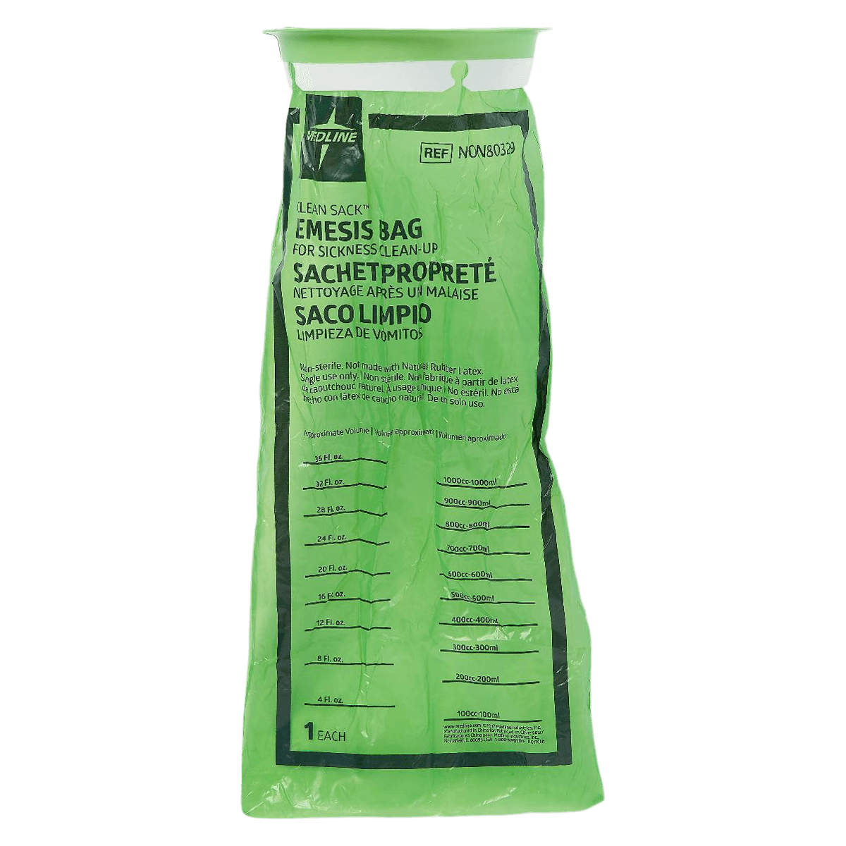 Medline Emesis Bag, Green HDPE, 1000cc, Convenience Bag