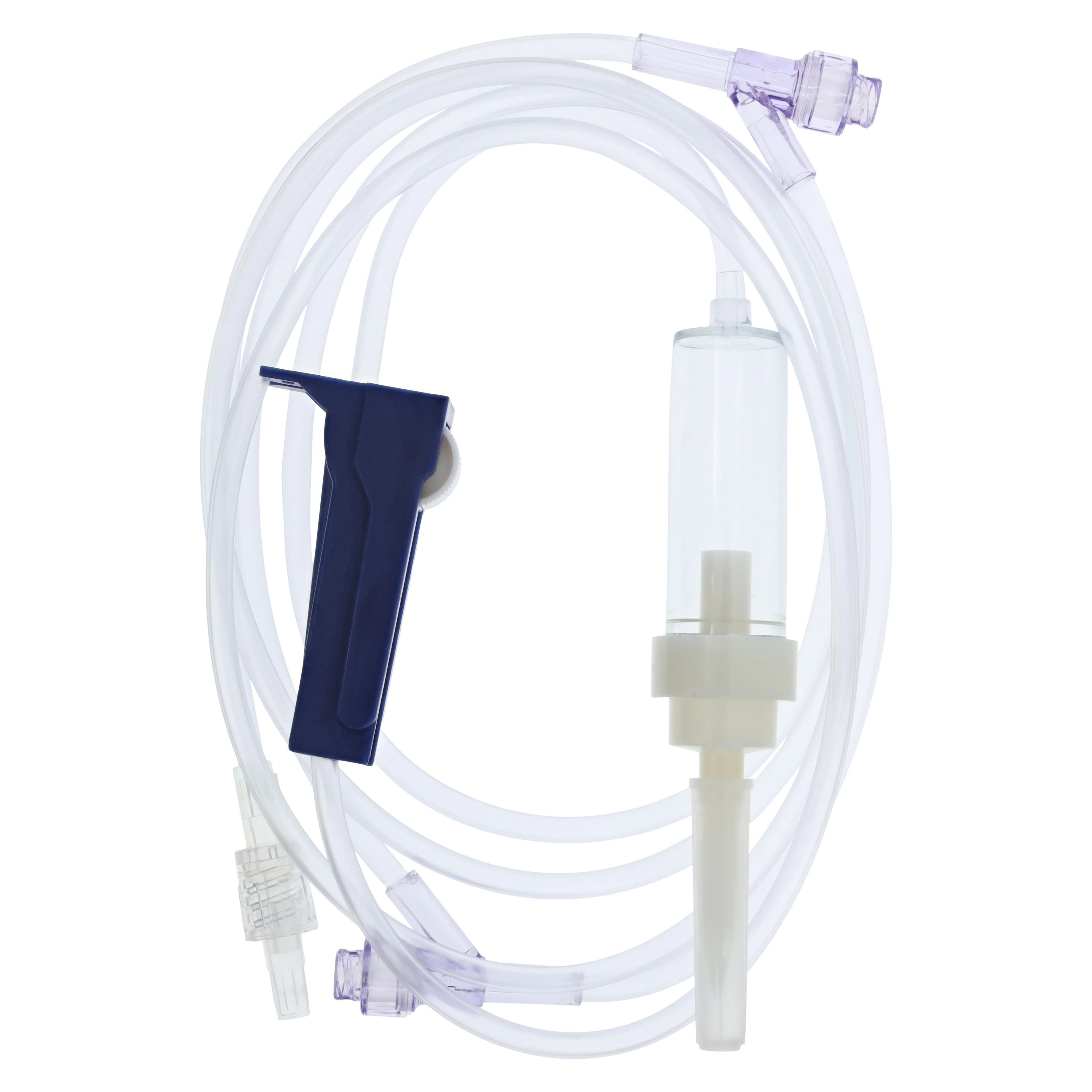 IV Administration Set, Needleless, 2 Ports, 10 Drops/mL, 83" Tubing, Rotating Luer Lock, Sterile, Individually Packaged