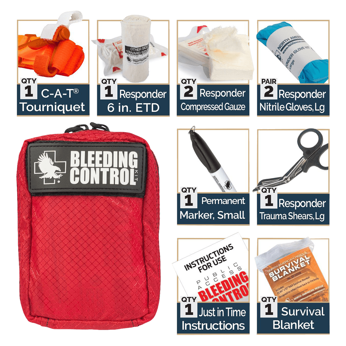 North American Rescue Public Access Individual Bleeding Control Basic Kit, Red
