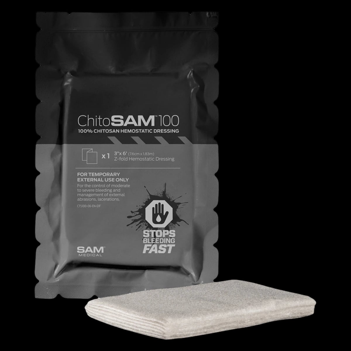 ChitoSAM 100 Hemostatic Dressing, Non-Woven Gauze, 7.5x9", Sterile, Z-Fold