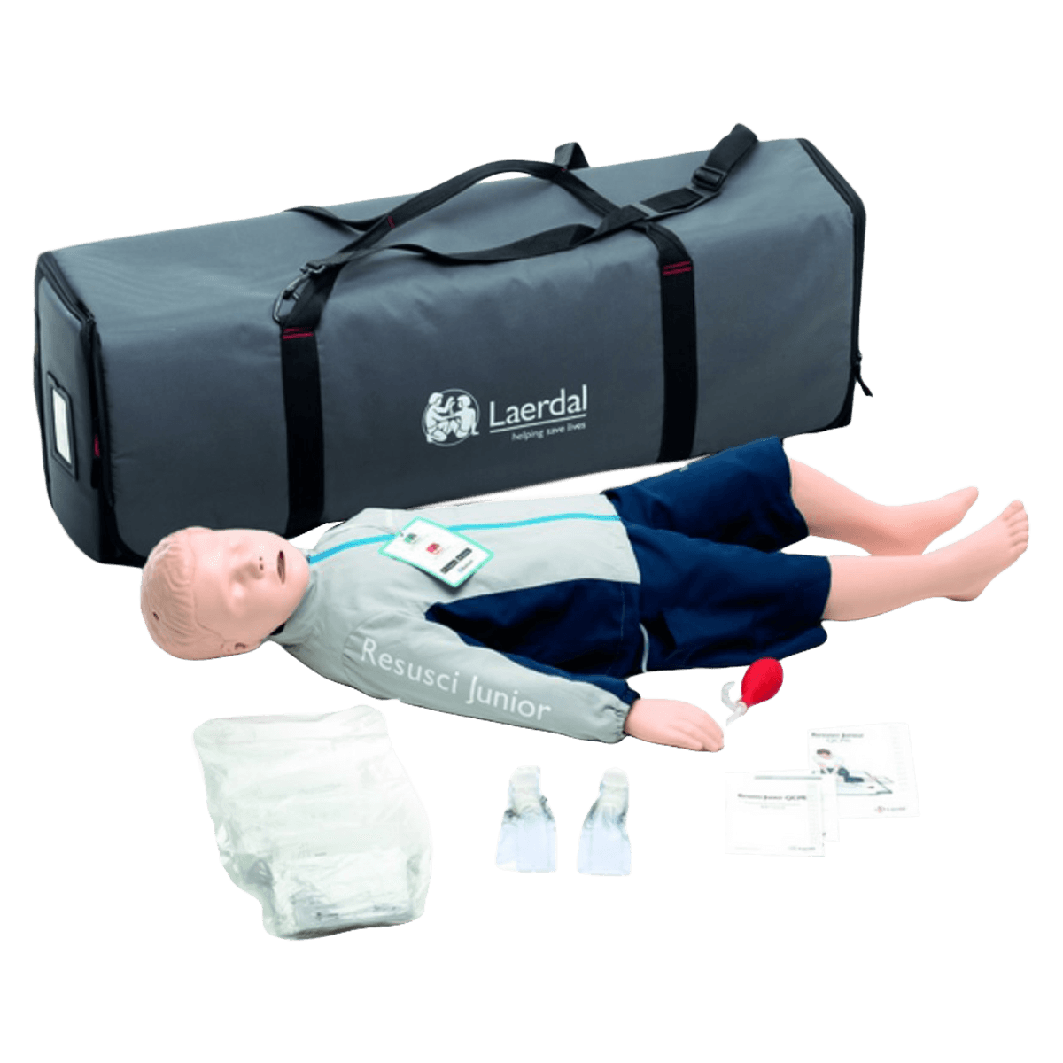 Laerdal Resusci Junior QCPR Full Body CPR Training Manikin, Boy, with Jacket/Shorts, Soft Carry Case, Bluetooth Enabled, 1 Each