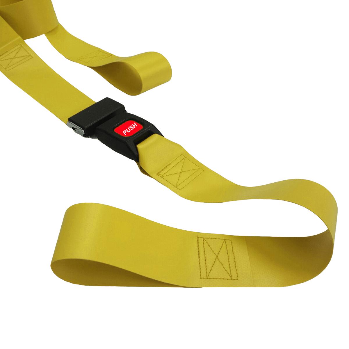 Vinyl Restraint Strap with Metal Push Button Buckle, 2-Piece, Loop Lock Ends, 3 ft, Yellow