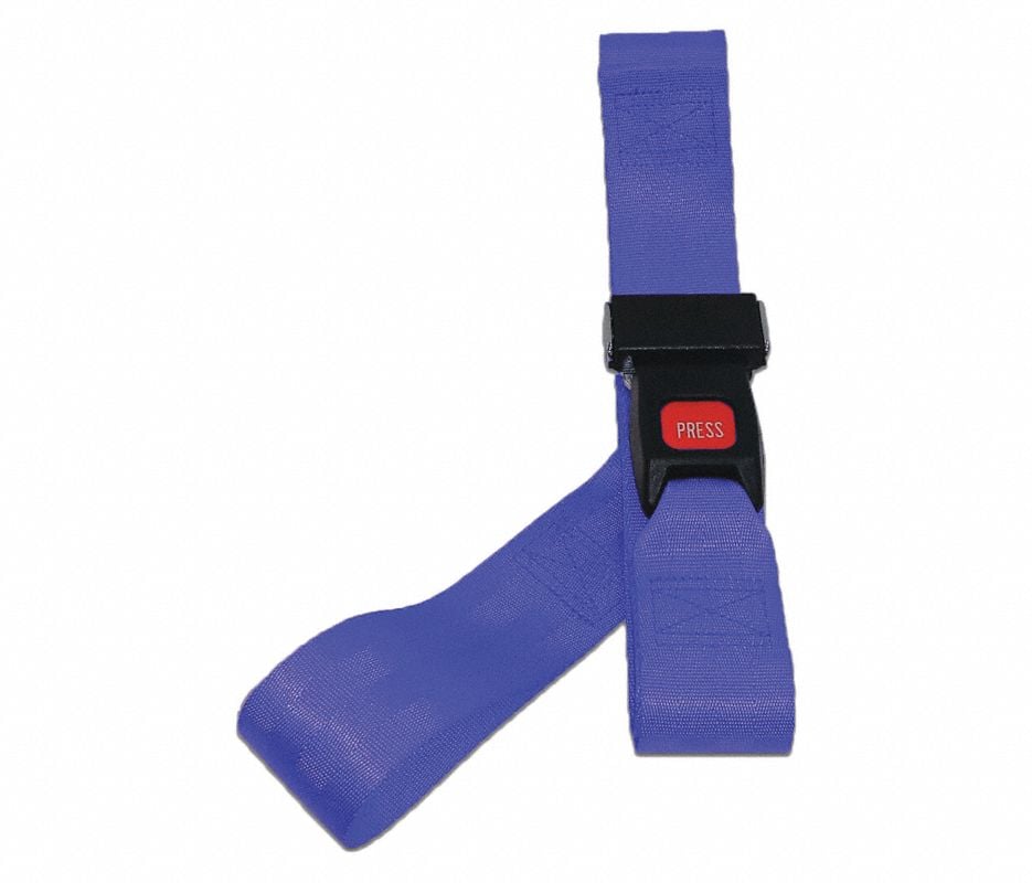 Nylon Restraint Strap, 2-Piece, Metal Push Button Buckle, Loop Lock Ends, 9 ft, Blue