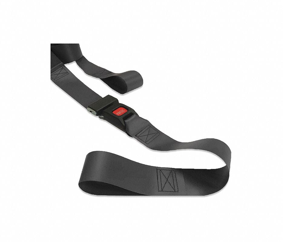 Vinyl Restraint Strap with Metal Push Button Buckle, 2-Piece, Loop Lock Ends, 7 ft, Black