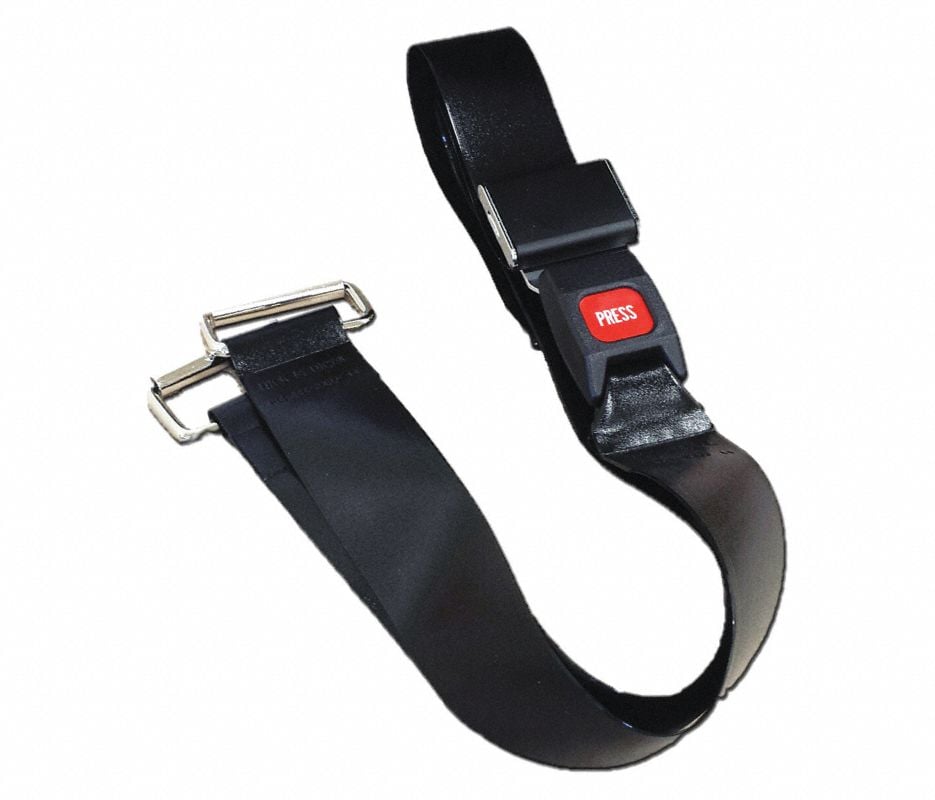 Nylon Restraint Strap, 2-Piece, Metal Push Button Buckle, Metal Loop Lock Ends, 5 ft, Black, Each