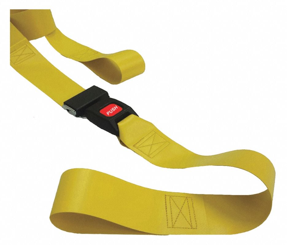 Vinyl Restraint Strap with Metal Push Button Buckle, Loop Lock Ends, 5 ft, Yellow, 2-Pack