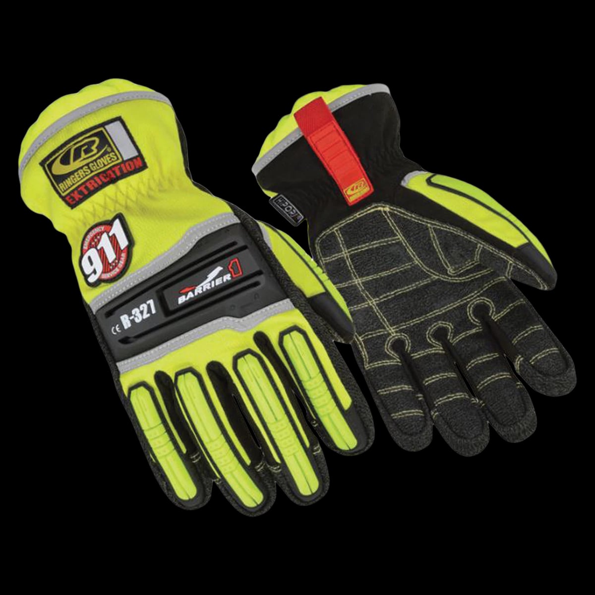 Ringers Extrication Barrier1 Gloves, Kevlar/Flexible Thermoplastic Rubber, XXX-Large, Yellow/Black, 1 Pair