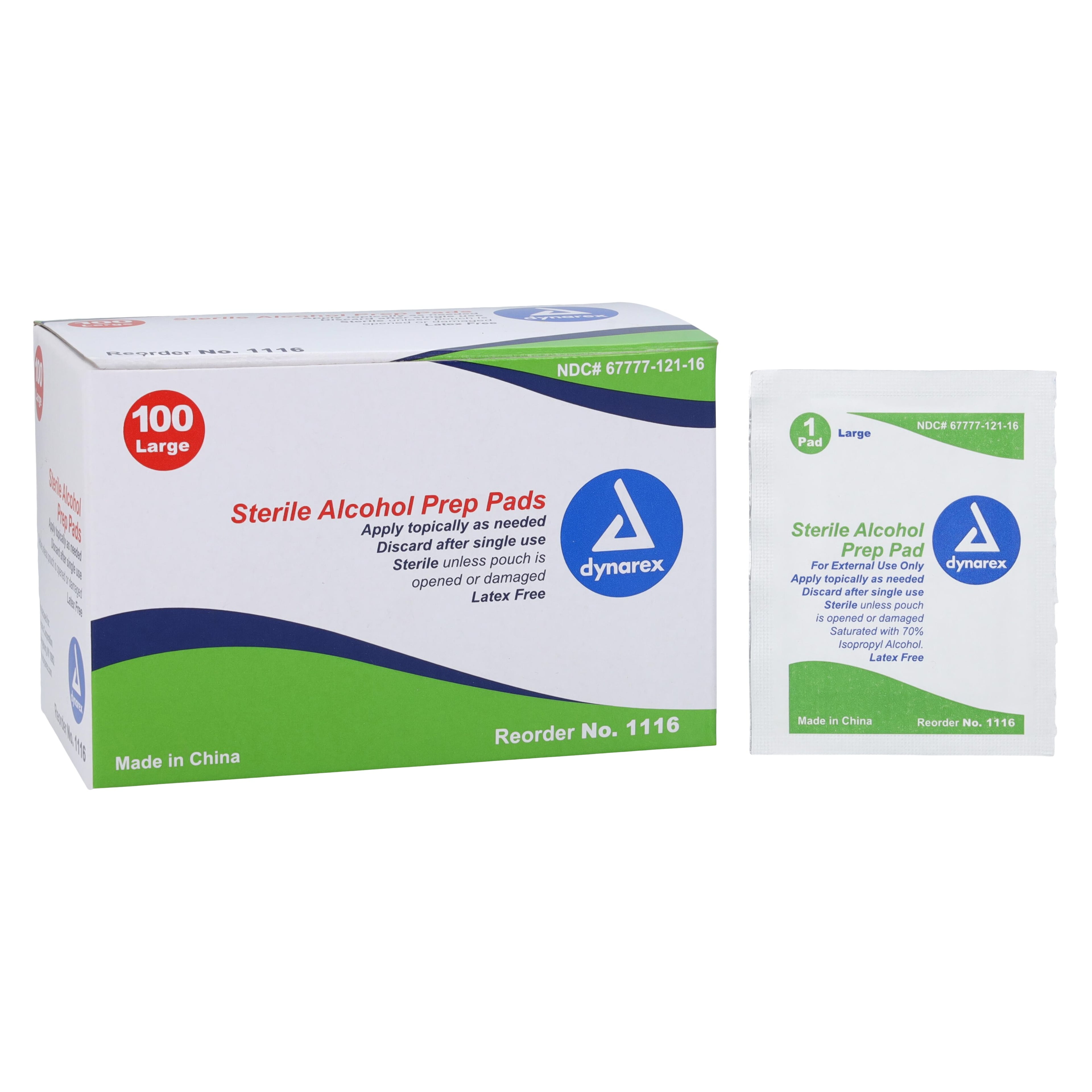 Dynarex Sterile Alcohol Prep Pads, Large, 100/Box