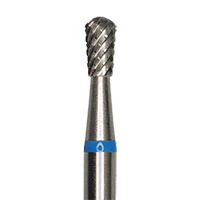 Meisinger Tungsten Carbide Lab Bur, Small Regular Pear, X-Cut Medium, Blue Ring, HP (Handpiece), 2.3 mm Diameter, 5.5 mm Head Length, HM 77MG-023