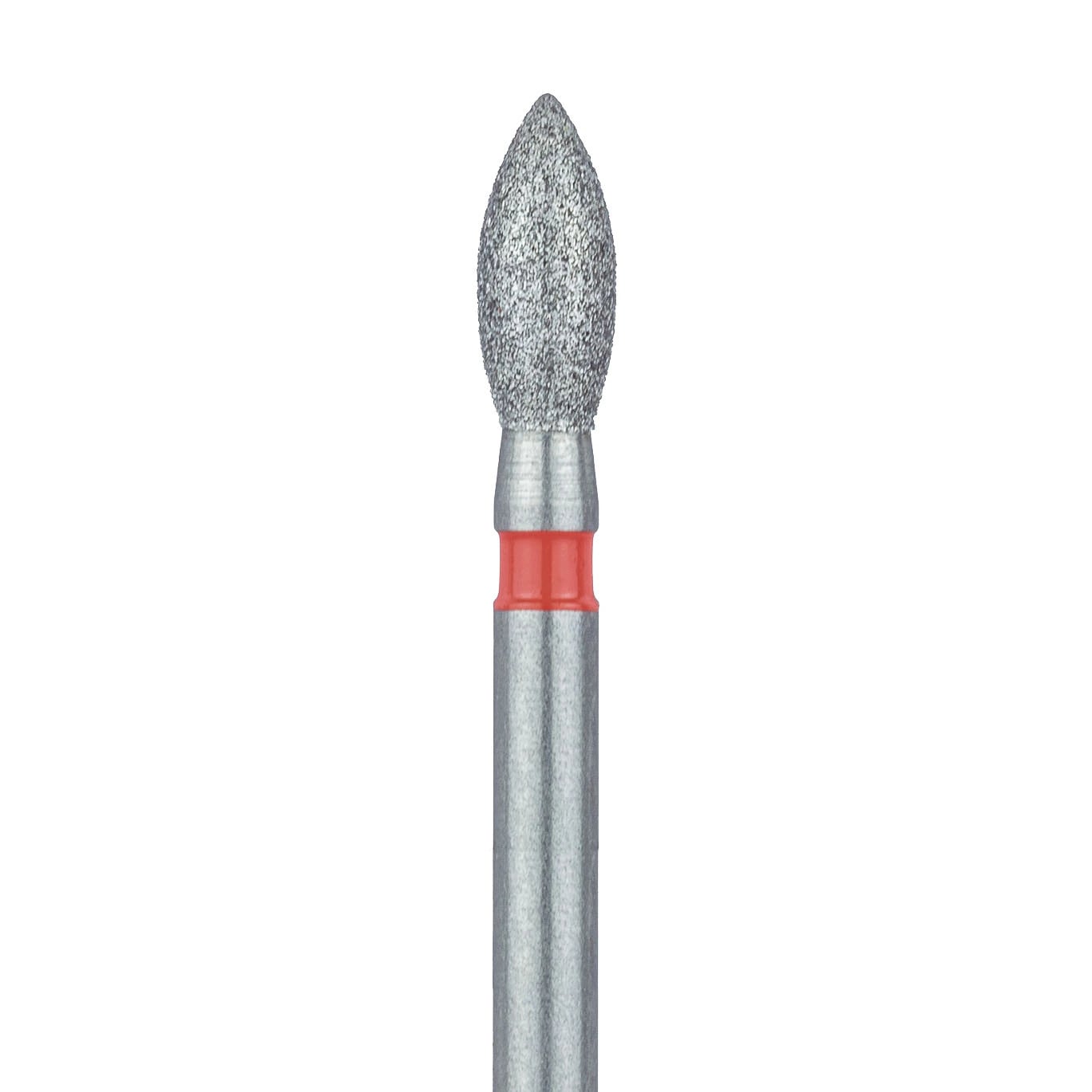 Meisinger 830F-021-FG Fine Diamond Bur, Pointed Football, Friction Grip, 2.1 mm Head Diameter, 5.0 mm Head Length, Red Ring, 5/Pkg