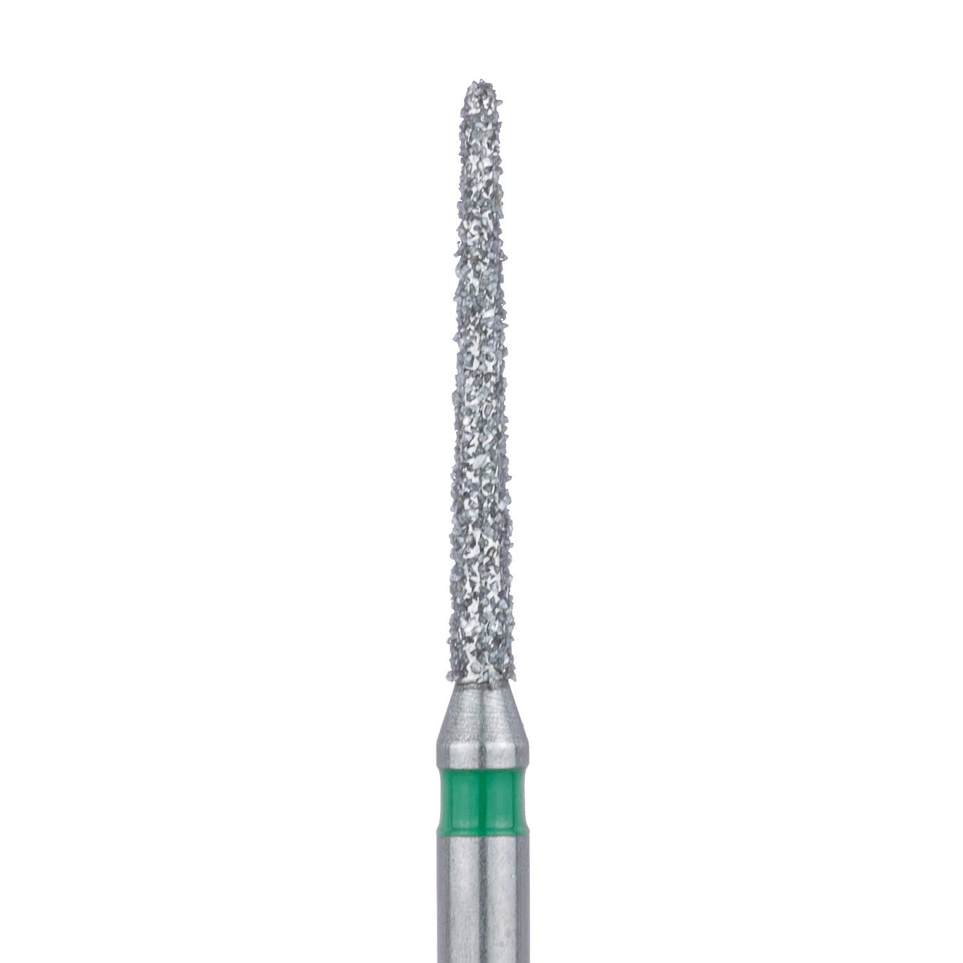 Meisinger 852G-012 FG Coarse Diamond Bur, Round End Taper, 1.2 mm Head, 10 mm Working Length, Green Ring, Multi-Use, 5/Pack