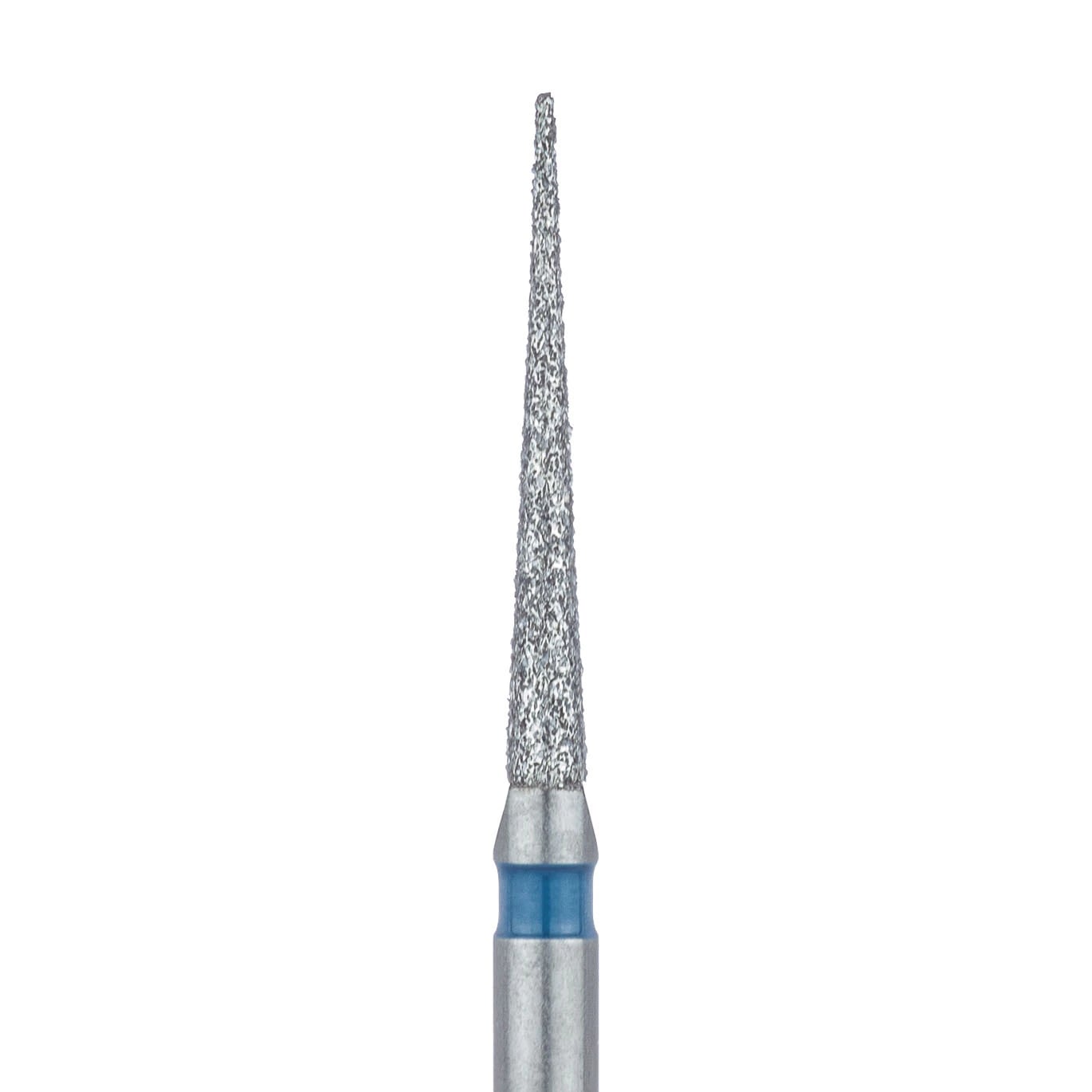 Meisinger 859-012-FG Diamond Bur, FG, Medium Grit, Blue Ring, Needle Shape, Point End, 1.2 mm Head Diameter, 10.0 mm Head Length, 5/Pkg