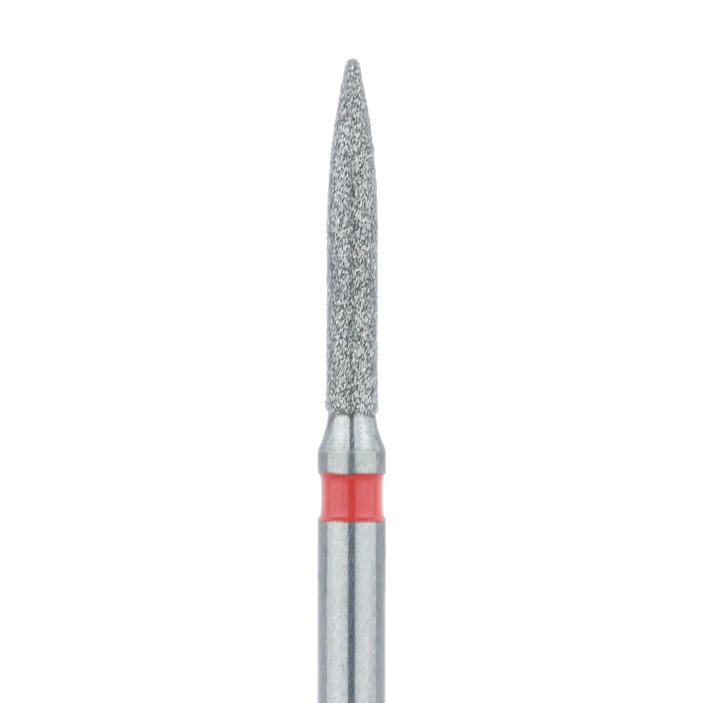 Meisinger 862F-012-FG Fine Diamond Bur, Flame Shape, Friction Grip, 1.2 mm Head Diameter, 8.0 mm Head Length, Red Ring, 5/Pkg