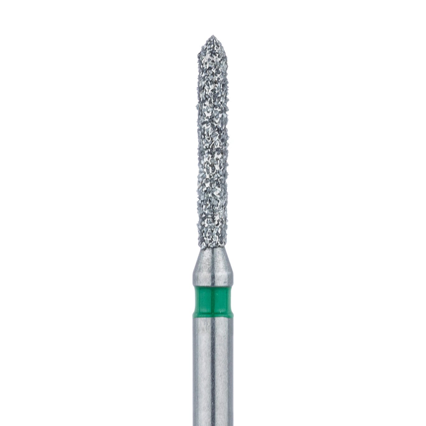Meisinger 885G-012-FG Diamond Bur, Coarse (Green), Pointed Cylinder with Bevel Tip, Friction Grip, 1.2 mm Head Diameter, 8.0 mm Head Length, 5/Pack