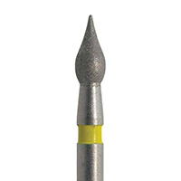 Meisinger 827C-018-FG Extra Fine (Yellow) Diamond Bur, Friction Grip, Onion/Flame Shape, 1.8 mm Head Diameter, 4.0 mm Head Length, 5/Pk