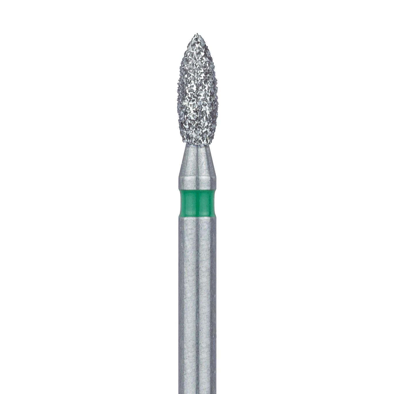 Meisinger 830G-018-FG Coarse Diamond Bur, Pointed Football, Friction Grip, 1.8 mm Head Diameter, 4.5 mm Head Length, Green Ring, 5/Pkg