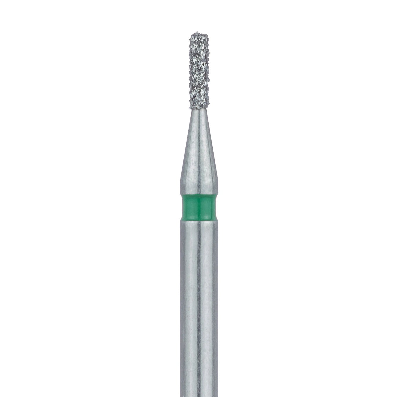 Meisinger 835G-009-FG Diamond Bur, Coarse (Green), Cylinder, Flat End, Friction Grip, 0.9 mm Head Diameter, 3.0 mm Head Length, 5/Pack