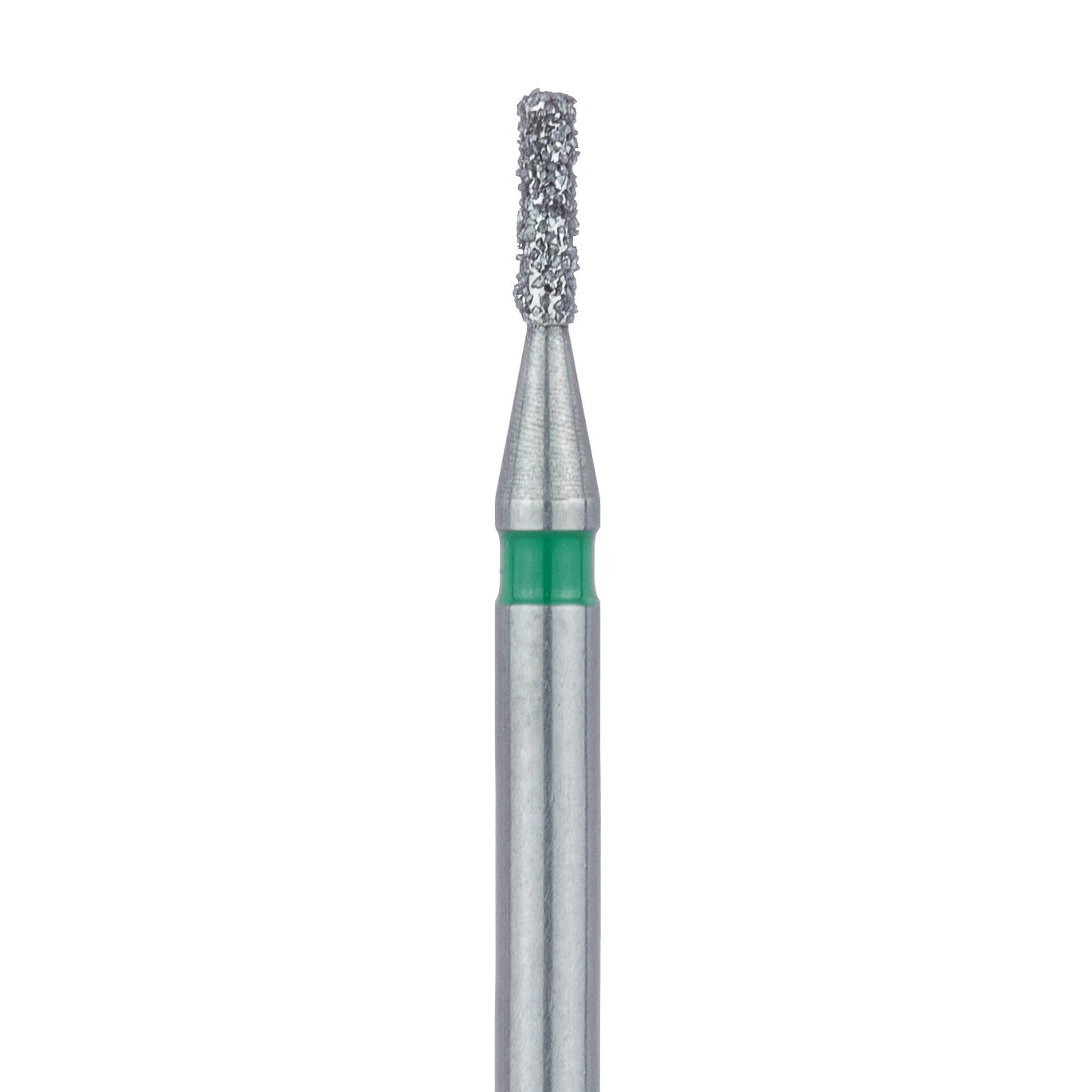 Meisinger 835G-010-FG Coarse Diamond Bur, Cylinder, Flat End, Friction Grip, 1.0 mm Head Diameter, 3.5 mm Head Length, Green Ring, 5/Pk