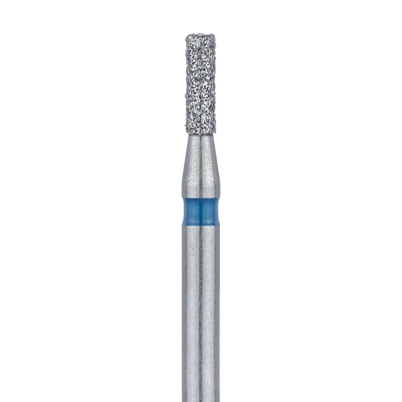 Meisinger 836-012-FG Diamond Bur, FG, Medium Grit, Blue Ring, Cylinder, Flat End, 1.2 mm Head Diameter, 4.0 mm Head Length, 5/Pk