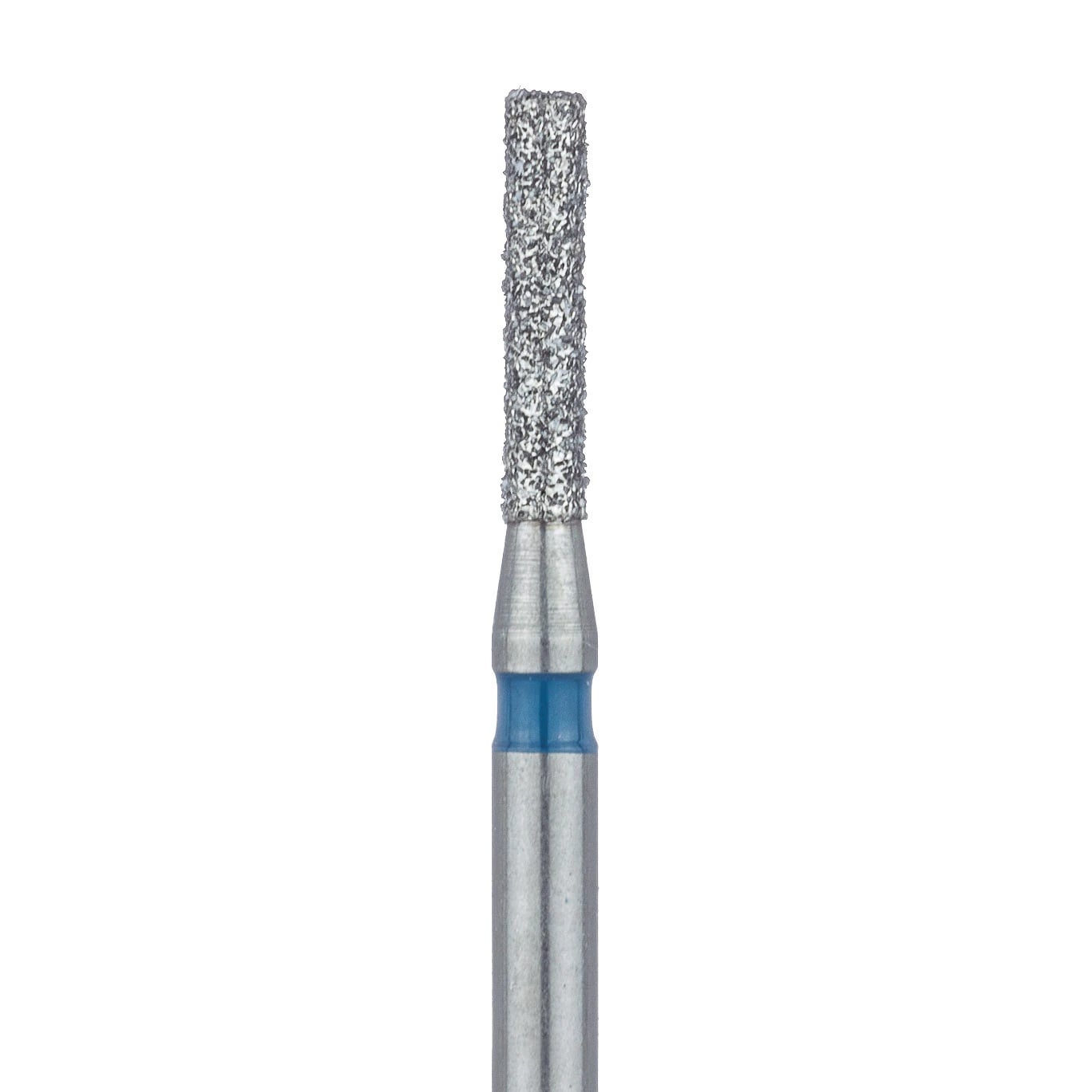 Meisinger 837-012-FG Diamond Bur, Medium Grit, Blue Ring, Cylinder Flat End, Friction Grip, 1.2 mm Head Diameter, 6.0 mm Head Length, 5/Pkg