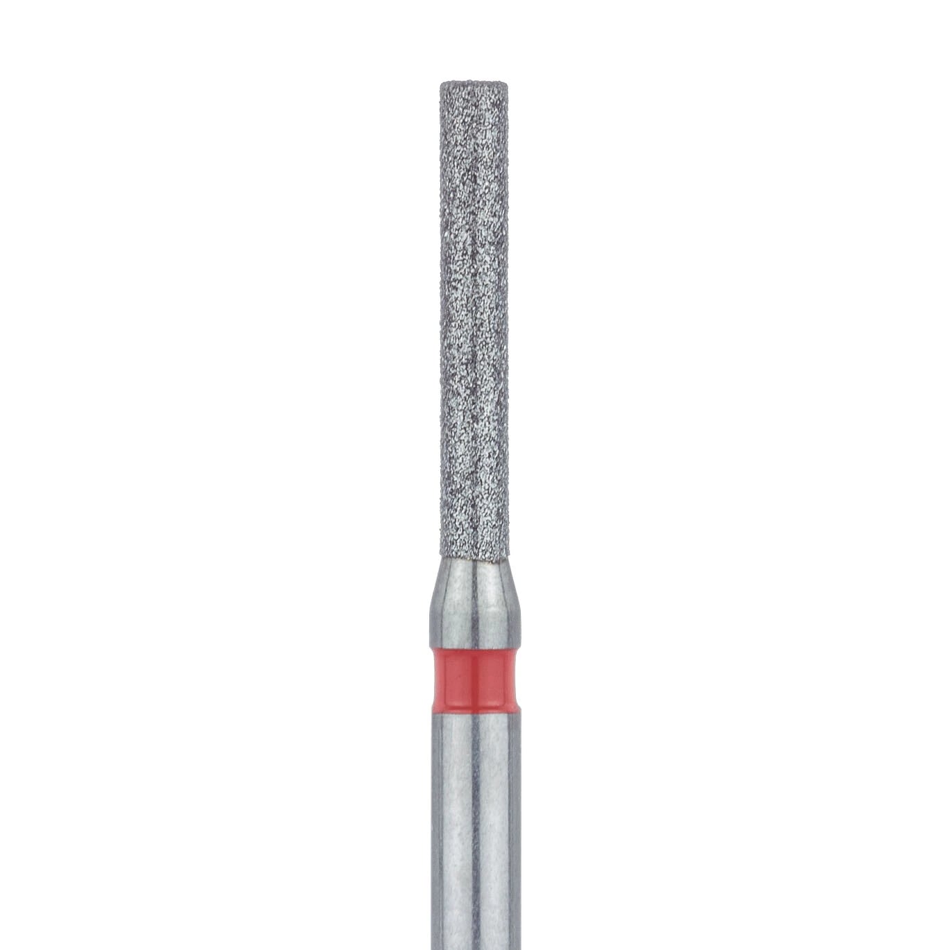 Meisinger 837LF-012-FG Fine Diamond Bur, Long Cylinder, Friction Grip, 1.2 mm Diameter, 8 mm Working Length, Red Ring, 5/Pack