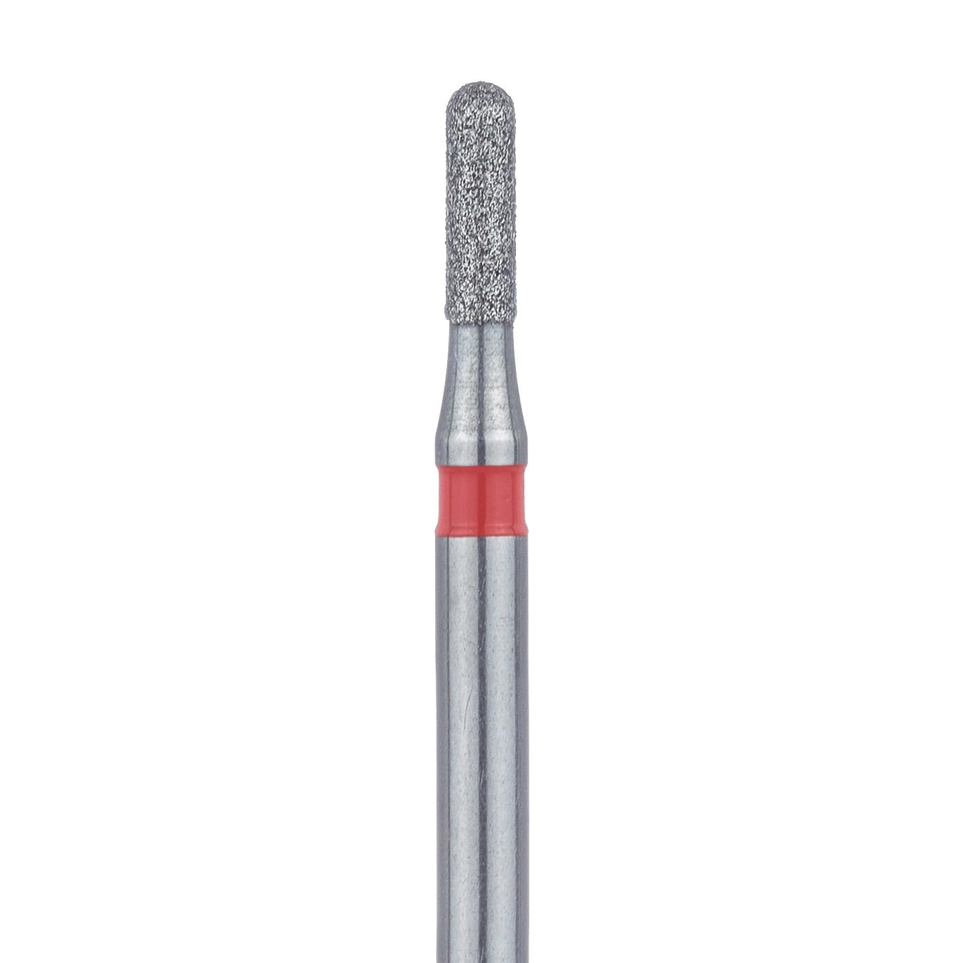 Meisinger 838F-012-FG Fine Diamond Bur, Round End Cylinder, Friction Grip, 1.2 mm Head Diameter, 4.0 mm Head Length, Red Ring, 5/Pk