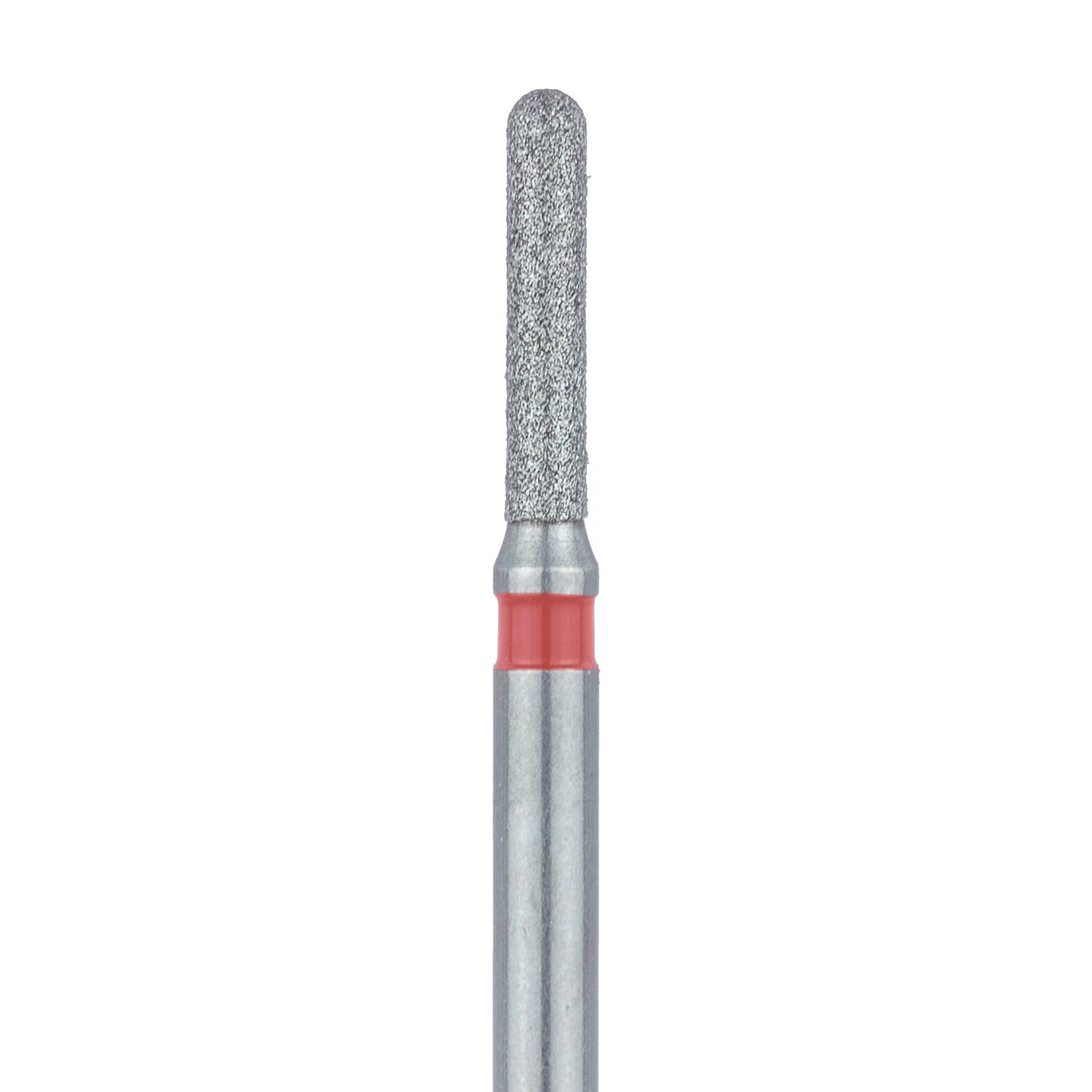 Meisinger 838LF-012-FG Fine Diamond Bur, Round End Cylinder, Friction Grip, Long Shank, 1.2 mm Head Diameter, 7.0 mm Head Length, Red Ring, 5/Pk