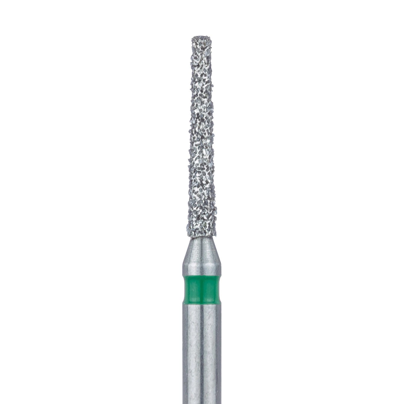 Meisinger 847G-012-FG Coarse Diamond Bur, Flat End Tapered, Friction Grip, 1.2 mm Head Diameter, 8.0 mm Working Length, Green Ring, 5/Pack