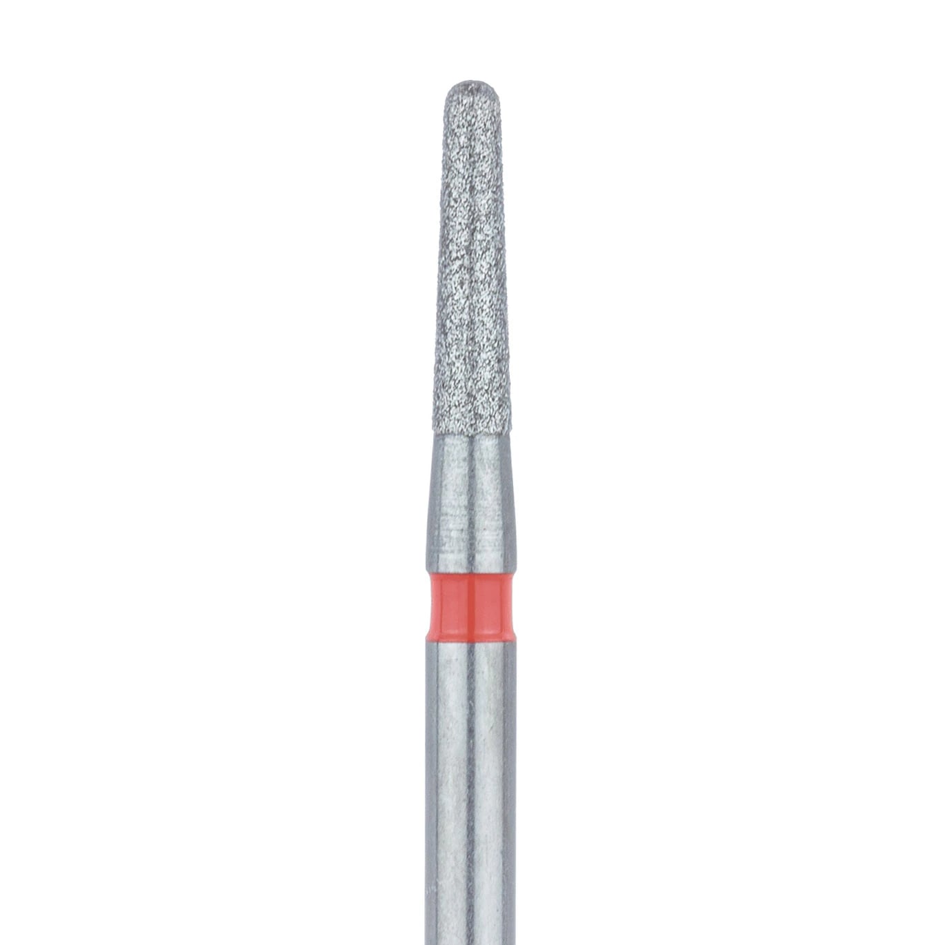 Meisinger 849F-014-FG Fine Diamond Bur, Round End Taper, Friction Grip, 1.4 mm Head Diameter, 6.0 mm Head Length, Red Ring, 5/Pack